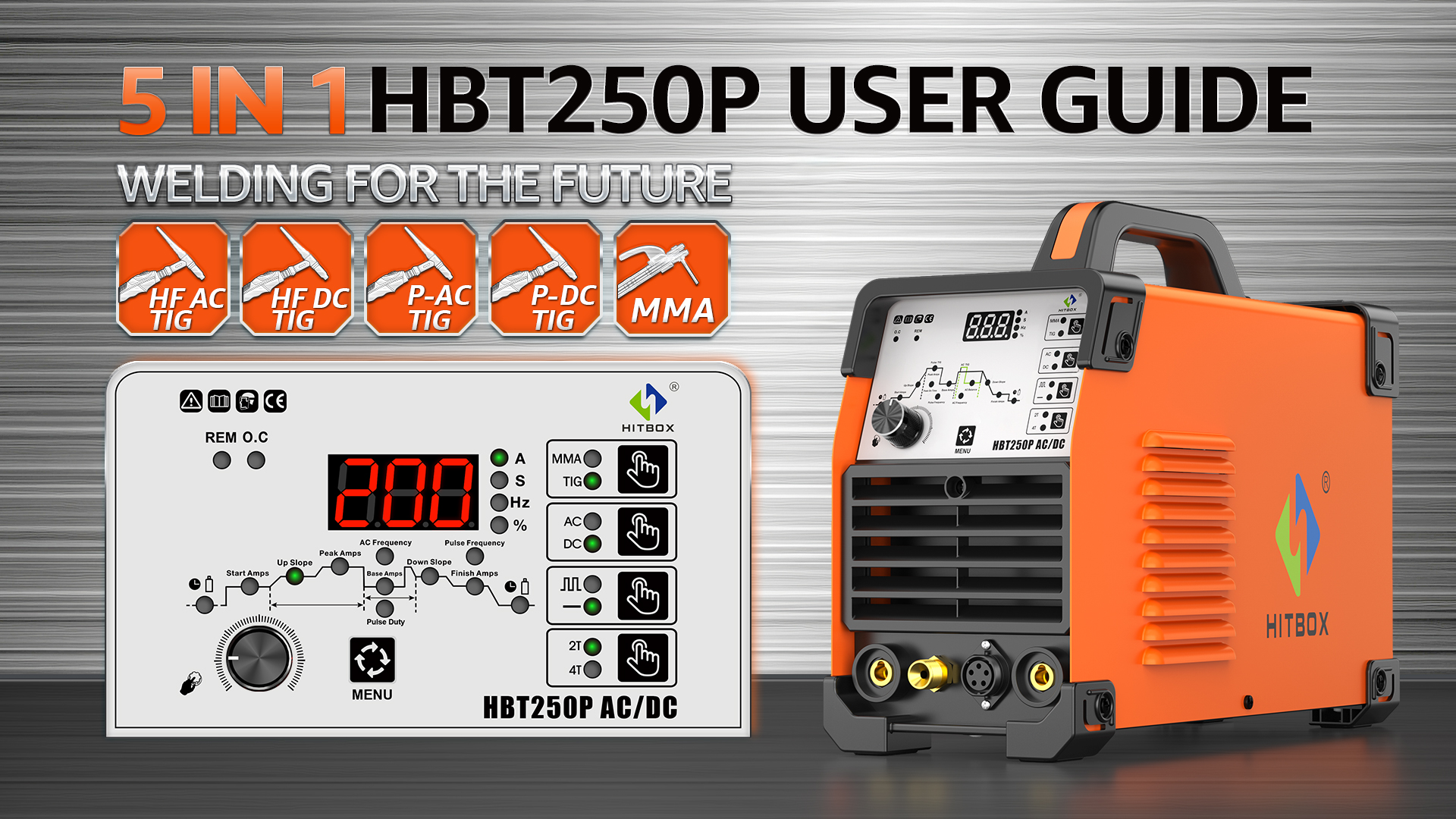 HITBOX 200A AC/DC TIG Welder 6-in-1 with Pulse & Square Wave, HF
